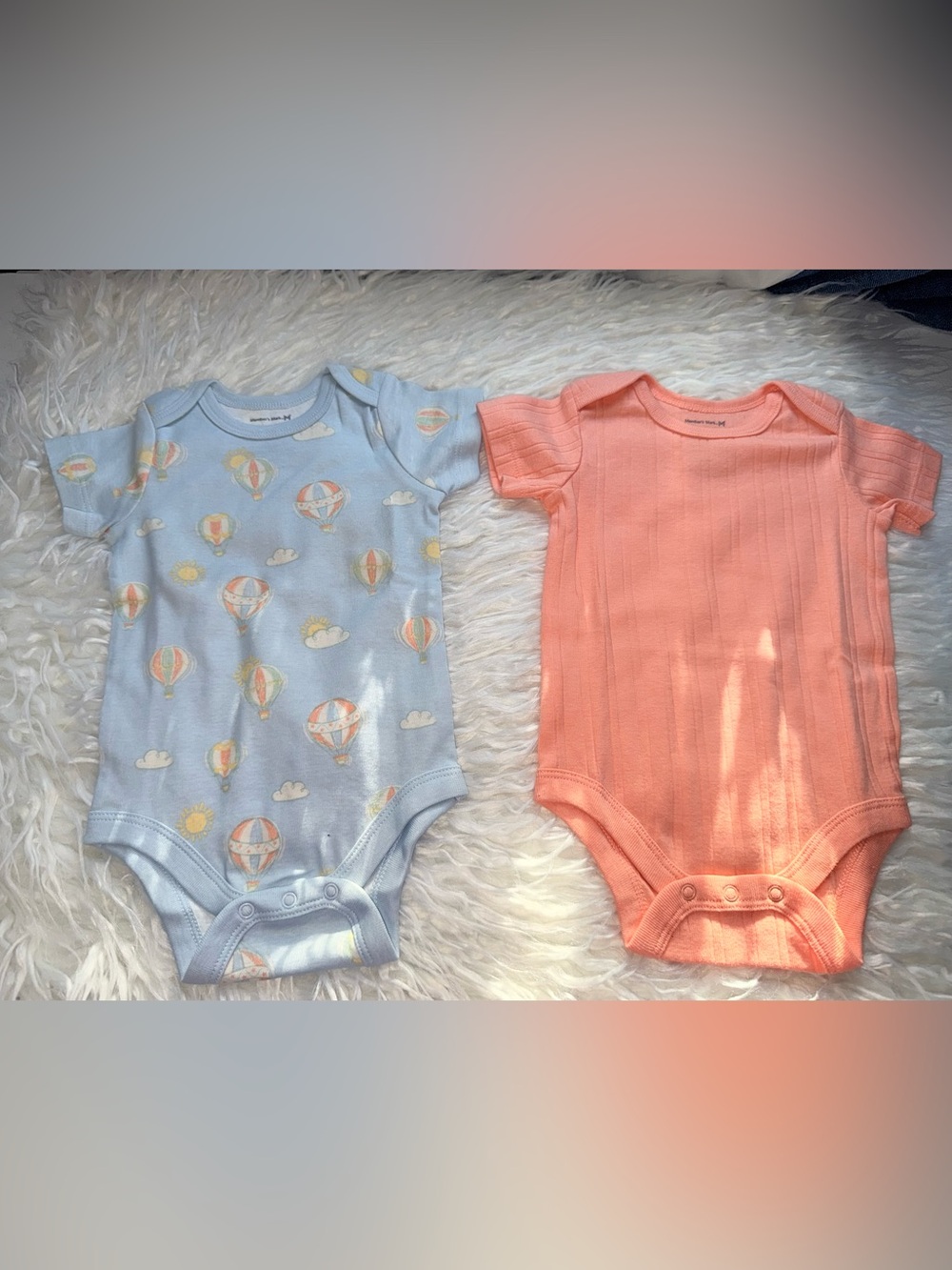 NWOT’s Member’s Mark Baby One-Piece Bodysuit Duo in Light Blue and Coral 3M’s - Picture 3 of 8